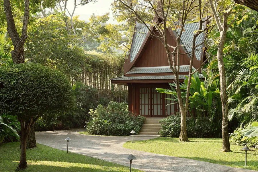 The Yoga Sala at Chiva-Som Hua Hin, a traditional Thai pavilion in a tropical garden
